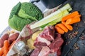 Meat and vegetables for preparation of french pot au feu Royalty Free Stock Photo