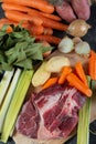 Meat and vegetables for preparation of french pot au feu Royalty Free Stock Photo