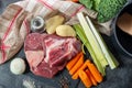 Meat and vegetables for preparation of french pot au feu Royalty Free Stock Photo