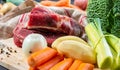 Meat and vegetables for preparation of french pot au feu Royalty Free Stock Photo