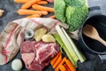 Meat and vegetables for preparation of pot au feu Royalty Free Stock Photo