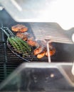 Meat and vegetables roasted on a barbecue