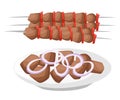 Meat, Vegetarian, Seafood Skewers With Pieces Shashlik. Barbecue. Flat Style Vector Illustration shish kebab Web site page and mob Royalty Free Stock Photo