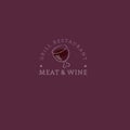 Meat and wine logo Grill restaurant. Wineglass with red wine and bone.