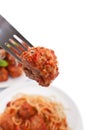 Meatball on a fork and spaghetti Royalty Free Stock Photo