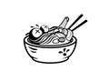 Meatball Noodle on bowl indonesian street food logo mascot illustration on outline style vector Royalty Free Stock Photo