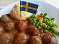meatball potatoes and vegetables with swedish flag