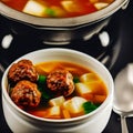 Meatball soup with small portions