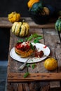 Meatball-stuffed squash with tomato sauce.selective focus