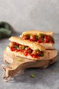 Meatball sub sandwich with cheese and marinara tomato sauce. american italian fast food Royalty Free Stock Photo