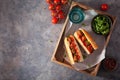 Meatball sub sandwich with cheese and marinara tomato sauce. american italian fast food Royalty Free Stock Photo