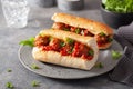 Meatball sub sandwich with cheese and marinara tomato sauce. american italian fast food Royalty Free Stock Photo