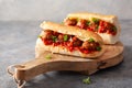 Meatball sub sandwich with cheese and marinara tomato sauce. american italian fast food Royalty Free Stock Photo