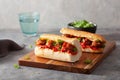 Meatball sub sandwich with cheese and marinara tomato sauce. american italian fast food Royalty Free Stock Photo