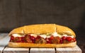 Meatball sub on wooden surface Royalty Free Stock Photo