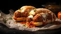 Meatball subs with marinara sauce, the perfectly browned meatballs and gooey cheese