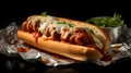 Meatball subs with marinara sauce, the perfectly browned meatballs and gooey cheese