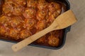 Meatballs in baking dish Royalty Free Stock Photo