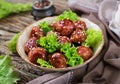 Meatballs with beef in sweet and sour sauce. Royalty Free Stock Photo