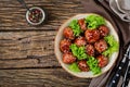 Meatballs with beef in sweet and sour sauce. Asian food. Royalty Free Stock Photo