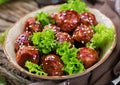 Meatballs with beef in sweet and sour sauce. Royalty Free Stock Photo