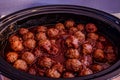 Meatballs in Crock Pot Slow Cooker Close up Royalty Free Stock Photo