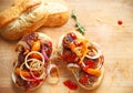 Meatball sandwiches with onions and peppers