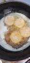Meatballs fried in a pan in boiling oil Royalty Free Stock Photo