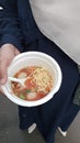 meatballs in Indonesia at wedding receptions in plastic bowls