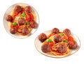 Meatballs with pasta on a plate, isolated on a white background, a set Royalty Free Stock Photo