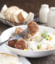 Meatballs and rice with mixed vegetables. Royalty Free Stock Photo