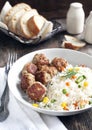 Meatballs and rice with mixed vegetables Royalty Free Stock Photo