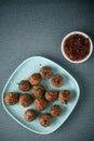 Meatballs and savory dip for appetizers Royalty Free Stock Photo