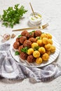 Meatballs and spaghetti balls on a plate, close-up Royalty Free Stock Photo