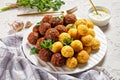 Meatballs and spaghetti balls on a plate, close-up Royalty Free Stock Photo