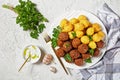 Meatballs and spaghetti balls on a plate, close-up Royalty Free Stock Photo