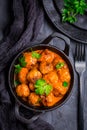 Meatballs with tomato sauce in black pan Royalty Free Stock Photo