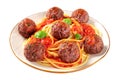 Meatballs with tomato sauce and pasta, isolated on a white background Royalty Free Stock Photo