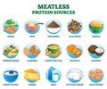 Meatless protein sources as vegetarian substitute and replacement nutrition