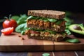 meatless tempeh sandwich on whole grain bread