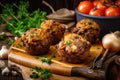 Meatloaf muffins made with a blend of ground beef and sausage, served with a side of sauteed mushrooms and onions