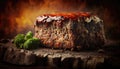 Meatloaf On Stone, Blurred Background, Rustic Pub. Generative AI Royalty Free Stock Photo