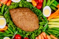 Meatloaf with vegetable platter and boiled eggs close up Royalty Free Stock Photo