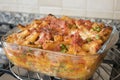 Meaty baked rigatoni in an oven pan of glass Royalty Free Stock Photo