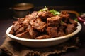 Meaty indulgence Dry spicy Murgh or goat meat in a plate