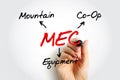 MEC - Mountain Equipment Co-Op acronym, concept background