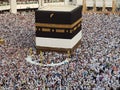 MECCA, SAUDI ARABIA,  August 2019 - Muslim pilgrims from all over the world gathered to perform Umrah or Hajj at the Haram Mosque Royalty Free Stock Photo