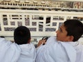 MECCA, SAUDI ARABIA,  August 2019 - Muslim pilgrims from all over the world gathered to perform Umrah or Hajj at the Haram Mosque Royalty Free Stock Photo