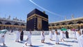 The Holy Kaaba Mecca - Pilgrims return to Masjid al-Haram in Makka for limited umrah as  coronavirus restrictions - face mask wear Royalty Free Stock Photo