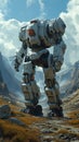 Mech Manatee: A Majestic Giant Robot on a Rocky Hill with Sleek
